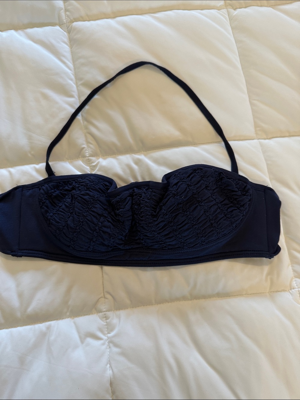 Juicy Couture Navy Ruched Bandeau Bikini Top with Halter Strap